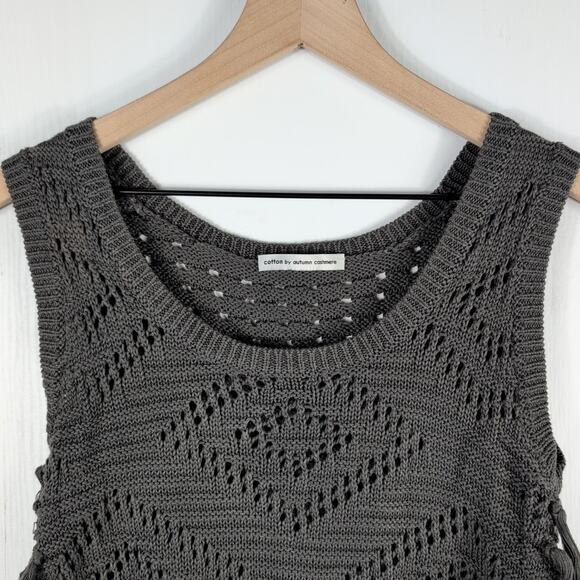 Autumn Cashmere Knit Sweater Vest Womens S Gray Fringe Sleeveless Boho Chic - Picture 2 of 11
